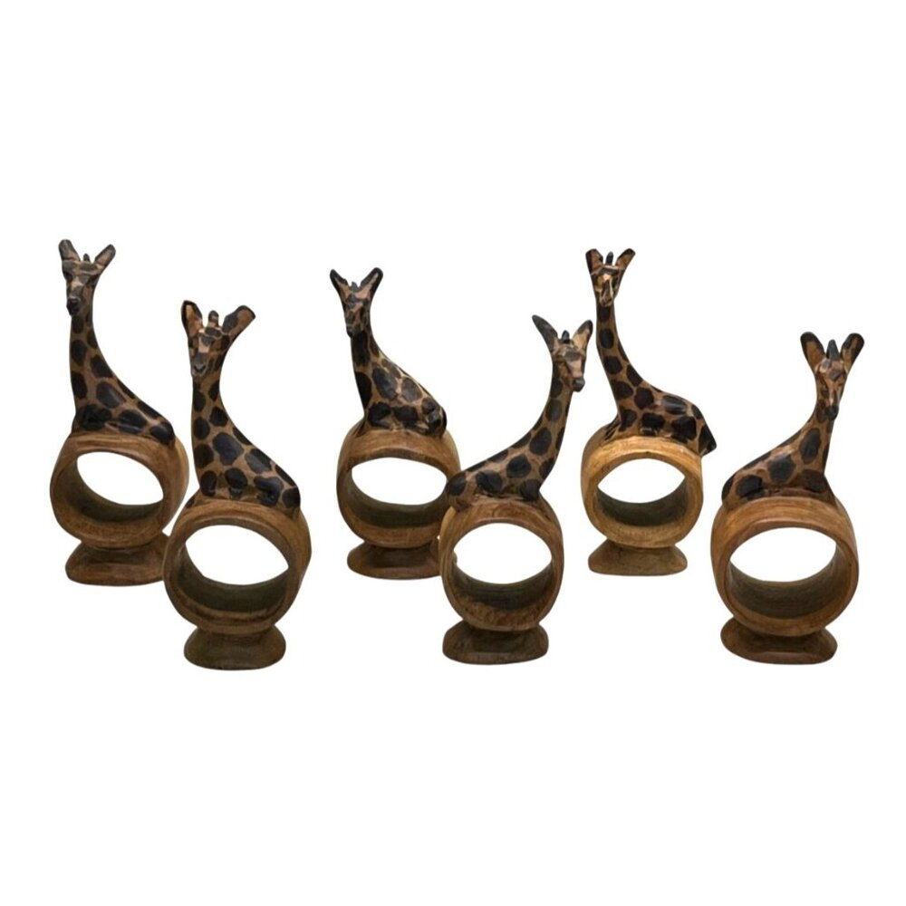 6 Wood Wooden Hand Carved Giraffe Napkin Holders Kenya